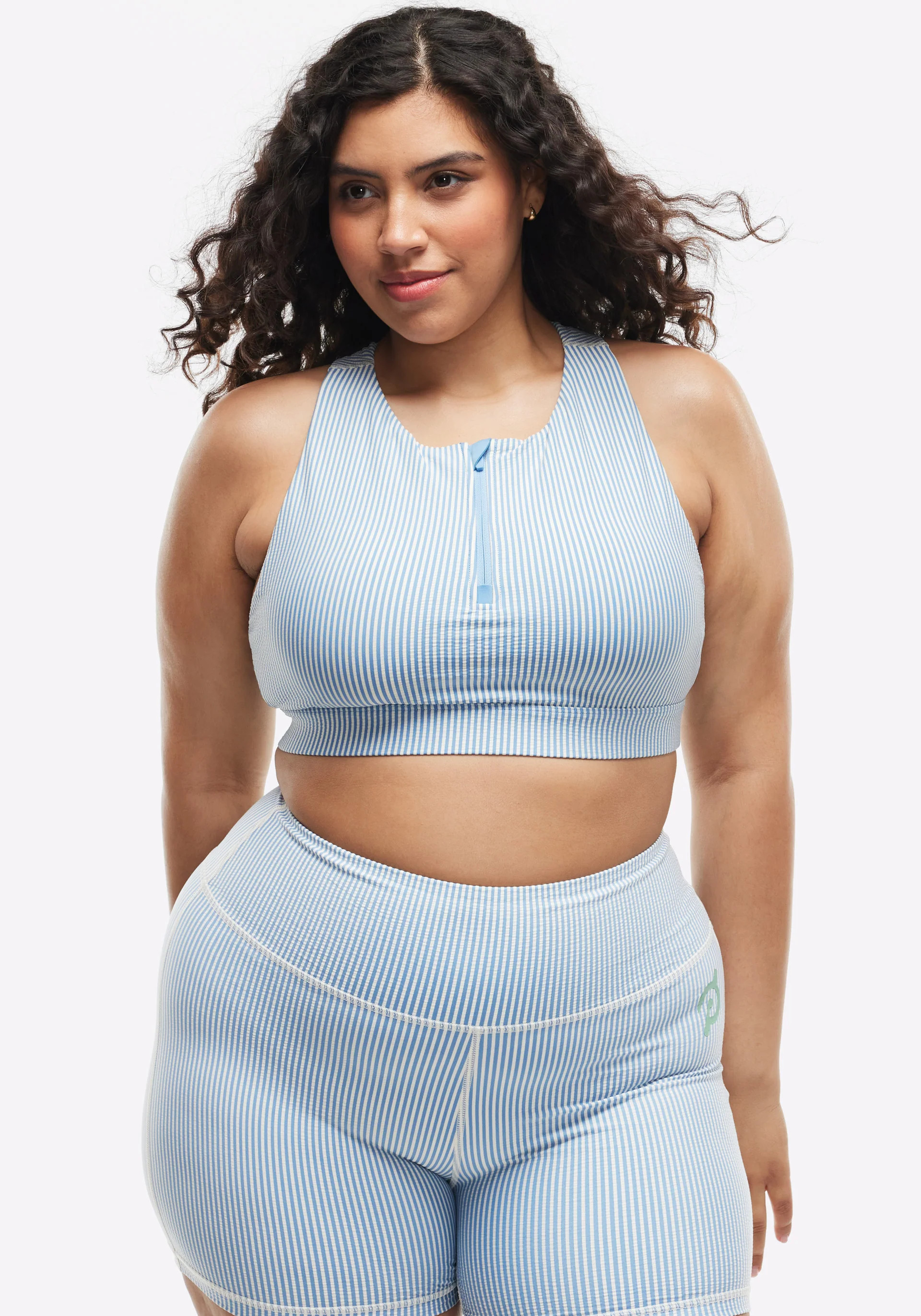 Seersucker High Neck Zip Bra | Peloton Apparel