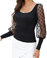 miduo Womens Tops Crewneck Lace Splicing Long Sleeve Top Shirts Slim Knit Ribbed Tops Blouses | Amazon (US)