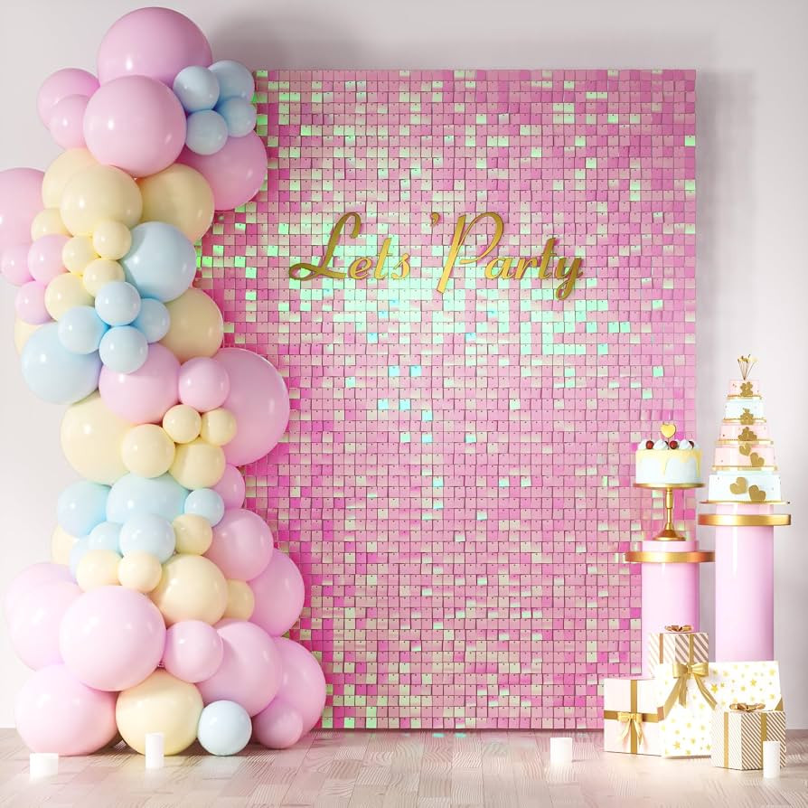 COKAOBE LiteGrid Series Shimmer Wall Backdrop - 24Pcs Iridescent Pink | Amazon (US)
