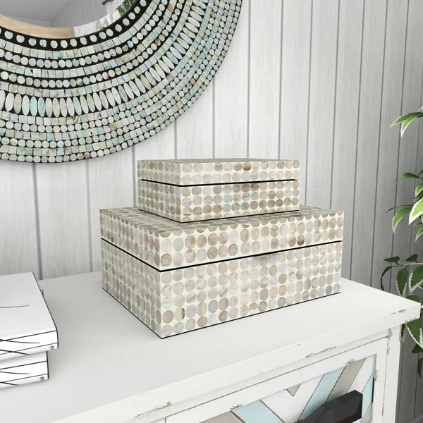 Keifer 2 Piece Mother of Pearl Handmade Box with Hinged Lid Set, 12", 8"W | Wayfair North America
