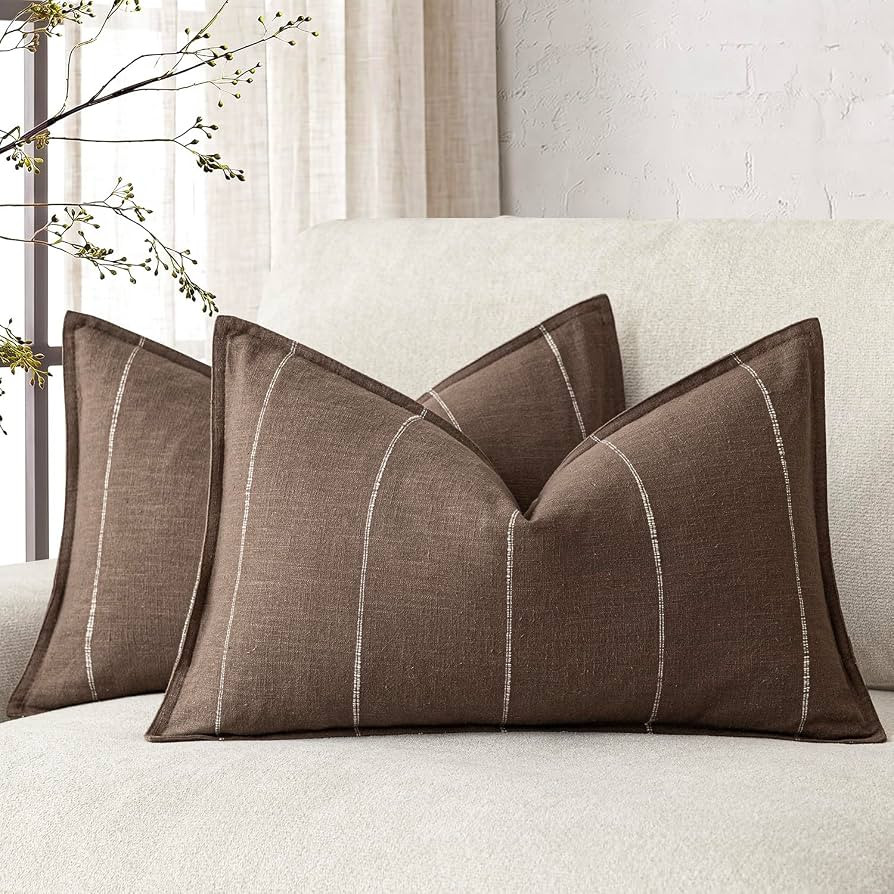 Foindtower Set of 2 Decorative Cozy Linen Striped Throw Pillow Covers lumbar Farmhouse Modern Cus... | Amazon (UK)