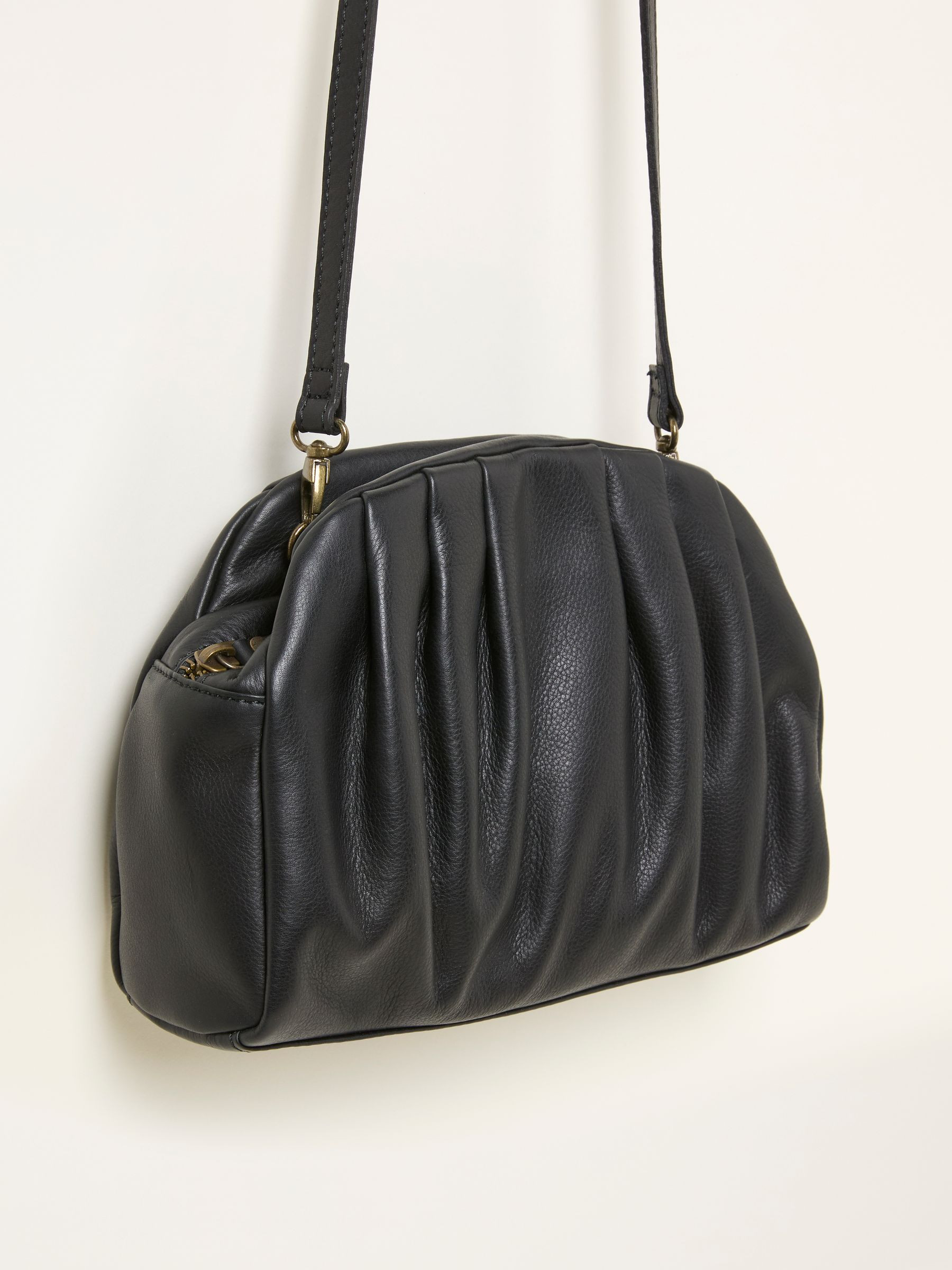 Black Ruched Leather Clutch Bag | FatFace | Fat Face