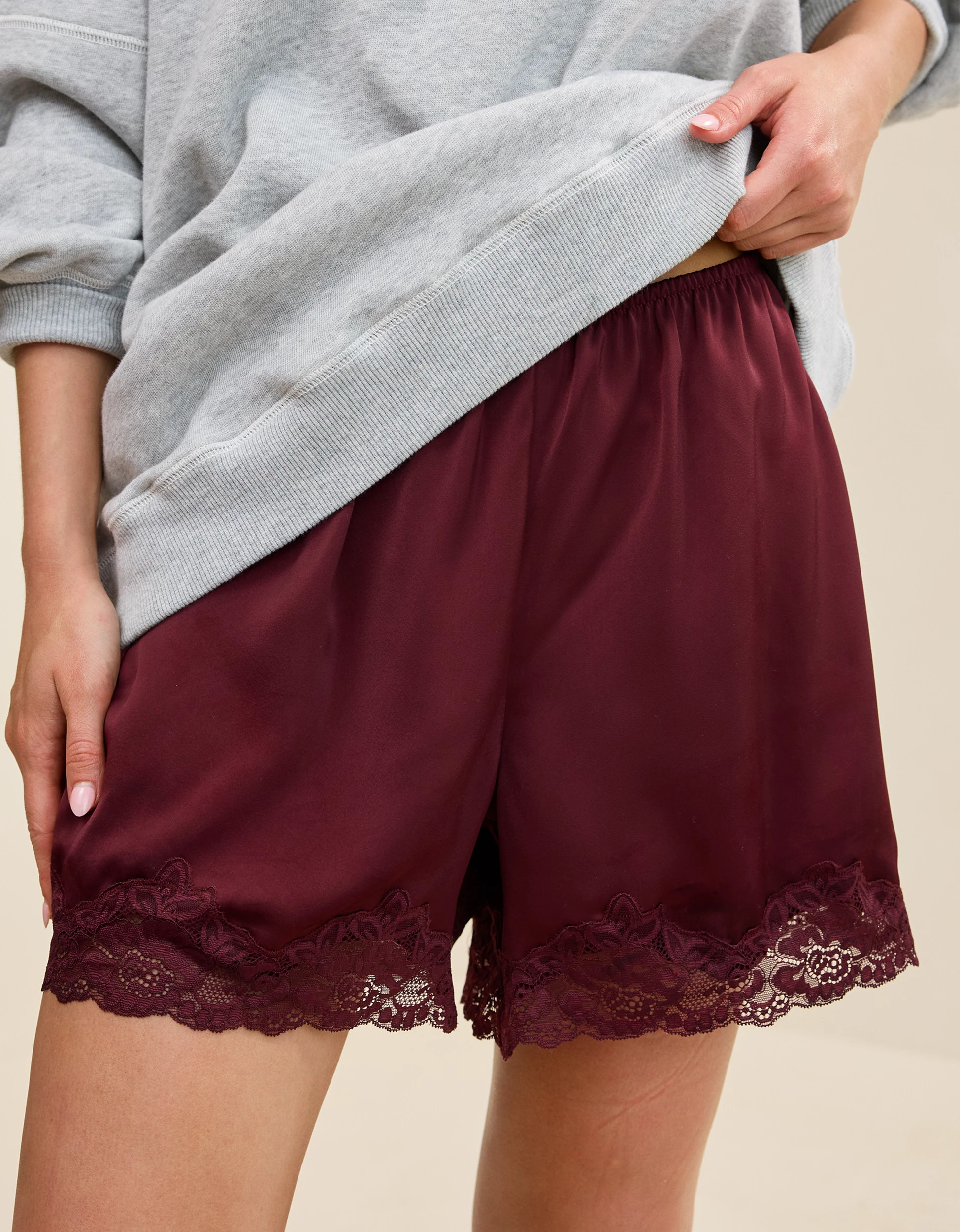 OVERSLEPT by Aerie Liquid Satin Lace Trim Short | Aerie
