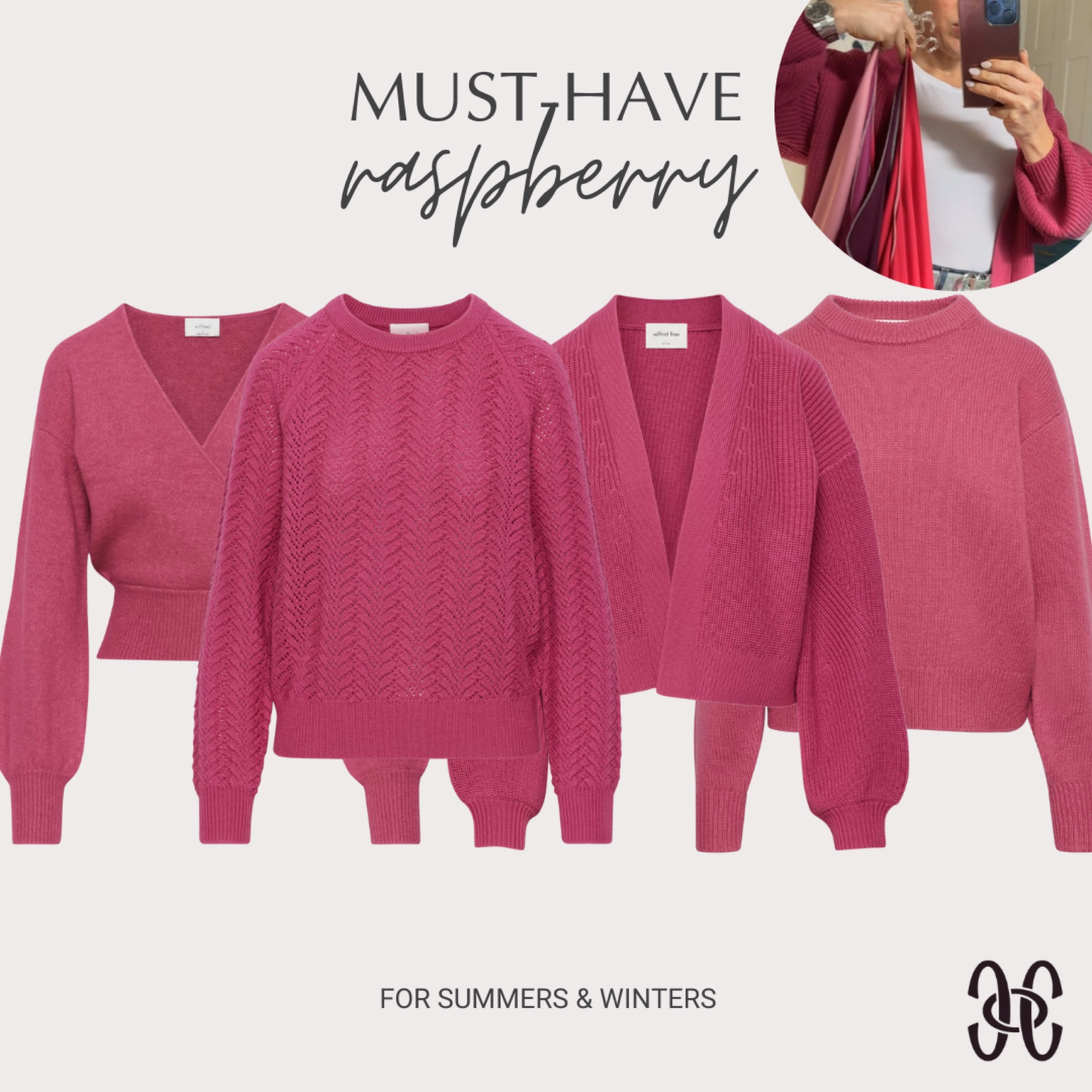 I found the prettiest raspberry pink color. I own the cropped cardigan and looking at photos online, these are all listed as the same color name. Some look like they might be a little more muted, making them BEST for summers. 

House of Colour
Raspberry color
Aritzia
Sweaters and Cardigans
#houseofcolour #hoc #houseofcolourpflugerville #houseofcolourusa #coloranalysis #houseofcolouraustin 

#LTKGiftGuide #LTKfindsunder100 #LTKstyletip
