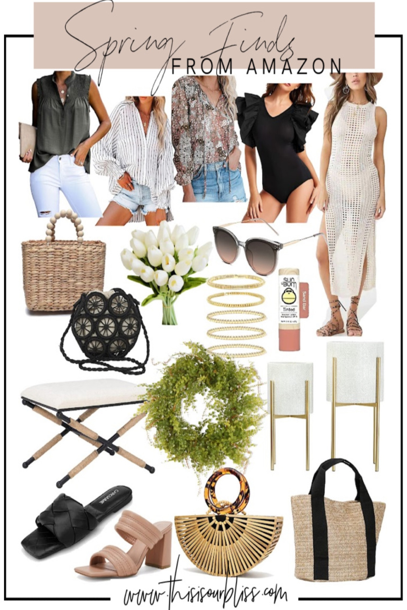 Spring amazon finds 🤍🌸 // amazon finds for spring #amazonhome #amazonfashion 
Swim coverup 
Faux tulips
Outdoor planters 
Spring sandals 

#LTKFind #LTKhome #LTKunder50