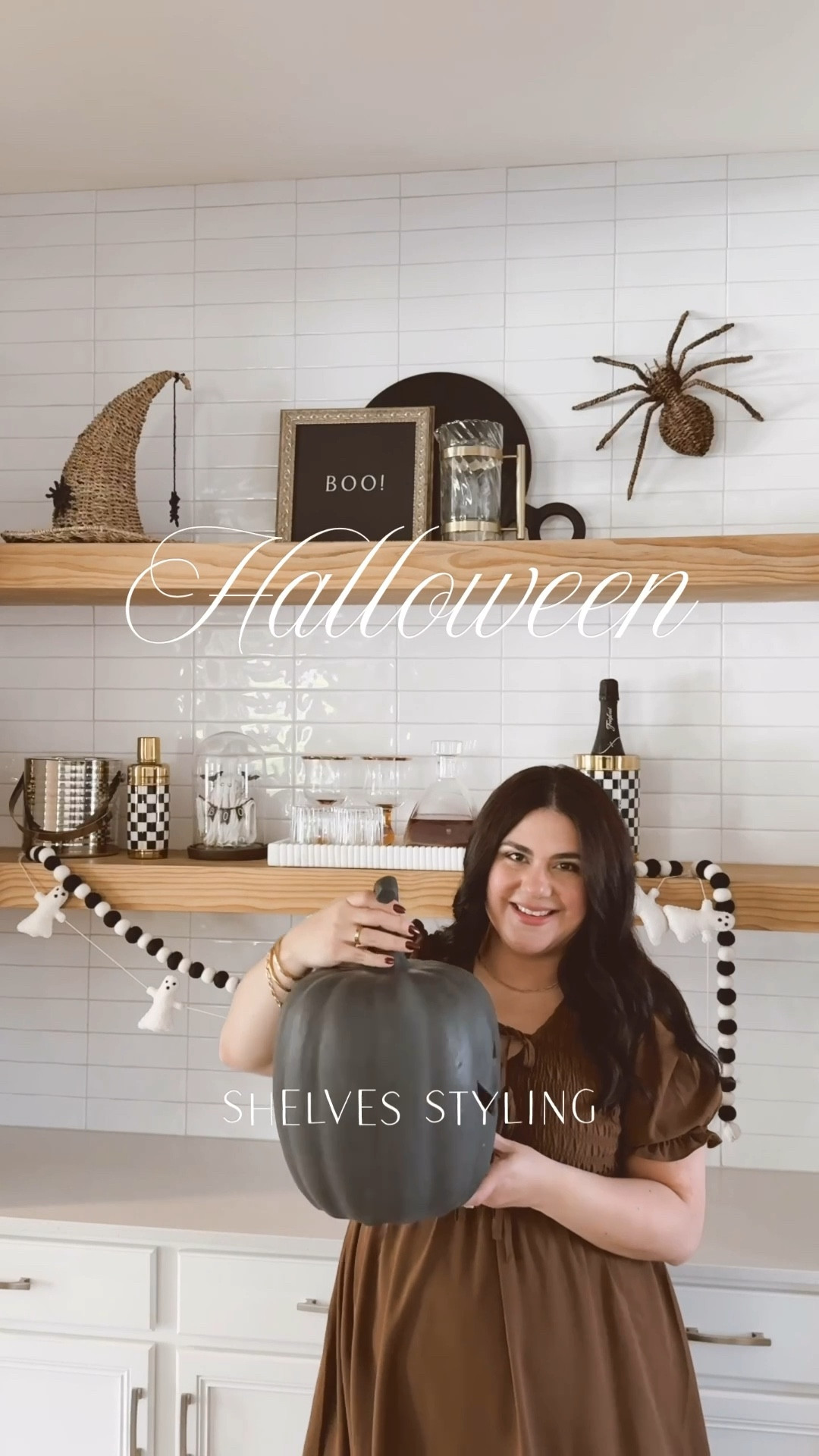 Halloween Shelves Styling - Bar Halloween Decor - Kitchen Halloween Decor 🎃 #halloween #halloweendecor 

#LTKSeasonal #LTKFallSale #LTKHome