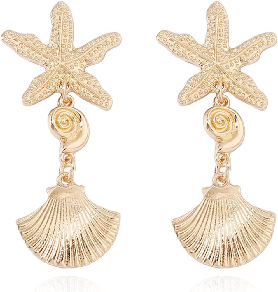Starfish Earrings for Women Gold Starfish Earrings Shell Earrings Beach Earrings Seashell Drop Da... | Amazon (US)