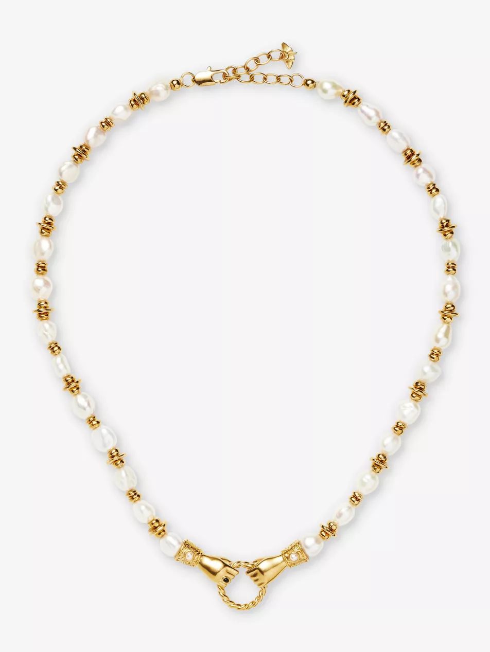 Harris Reed x Missoma In Good Hands recycled 18ct yellow gold-plated brass and pearl necklace | Selfridges