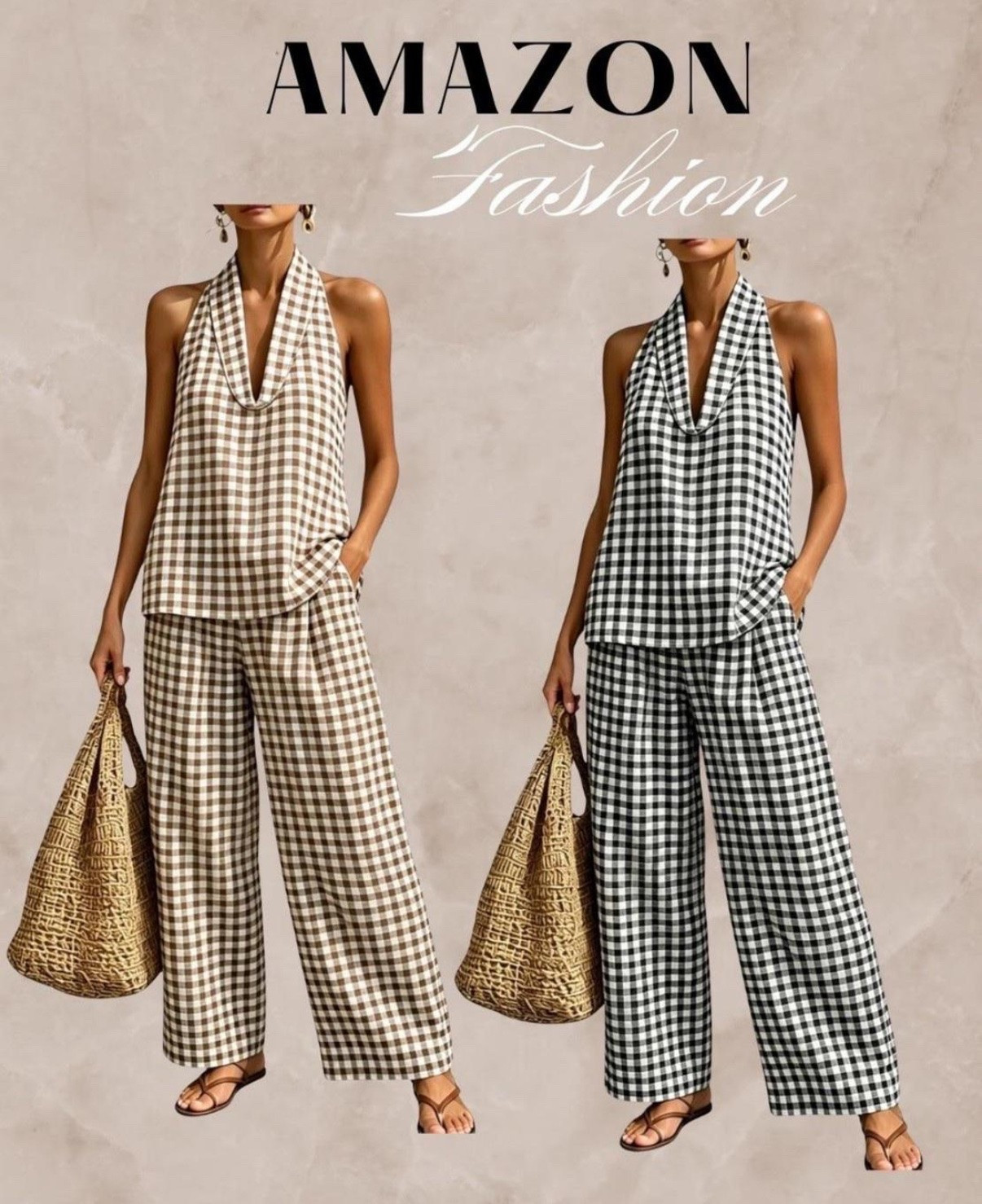 Love these gingham  sets from Amazon. Pair with a cardigan for fall! # ginghamset #matchingset