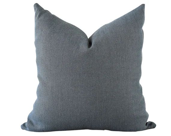 Blue Linen Pillow Cover 20x20, Steel Blue Pillow Cover, Coastal Linen Pillow, Blue Designer Pillo... | Etsy (US)