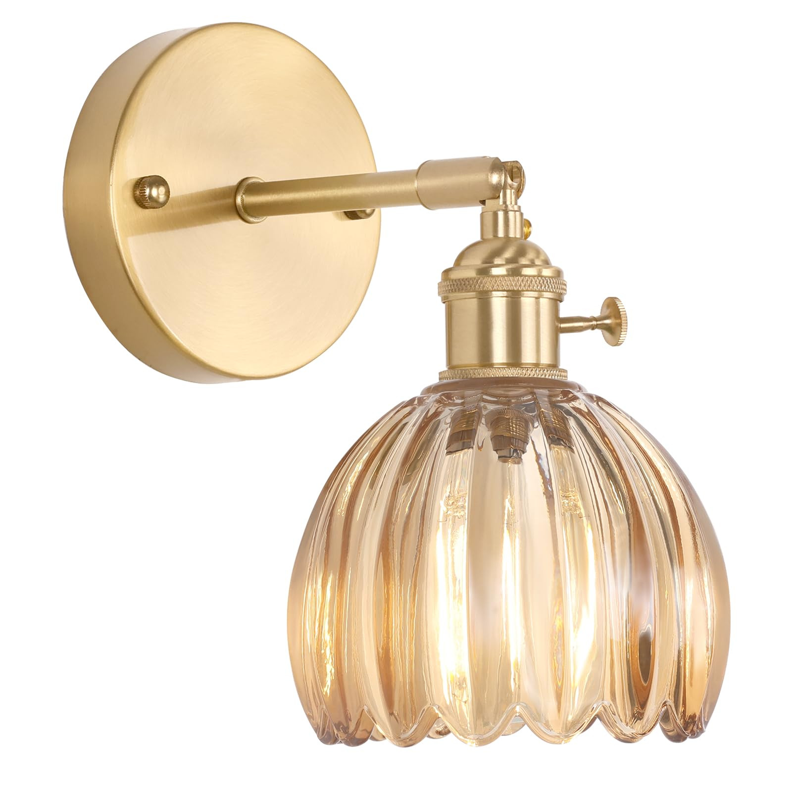 Vintage Wall Sconces with Cute Amber Tulip Glass Lampshade 180 Degree Adjustable Brass Sconces Hr... | Amazon (US)