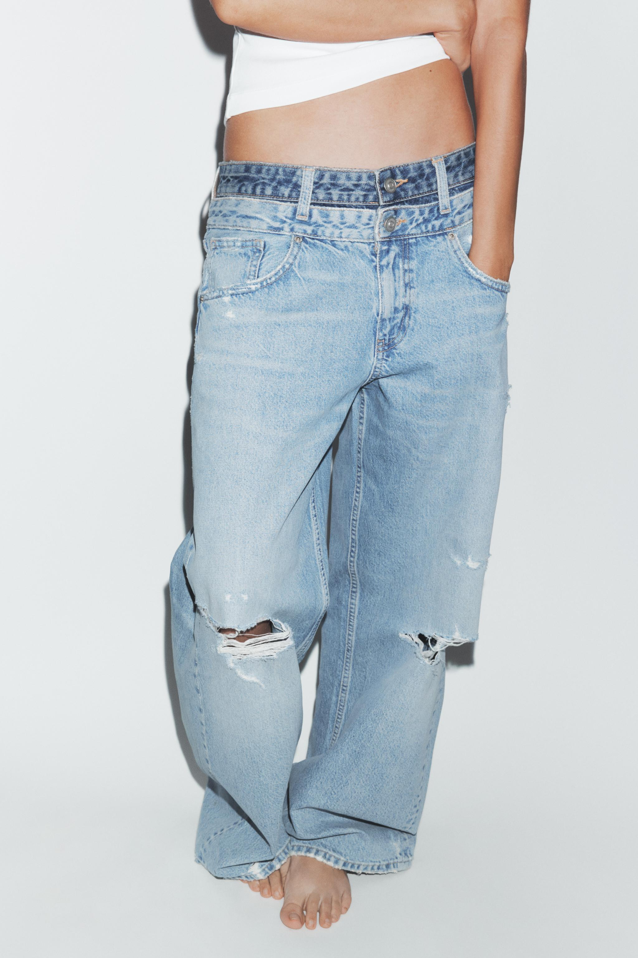JEANS TRF DROITS DOUBLE TAILLE MI-HAUTE | Zara US