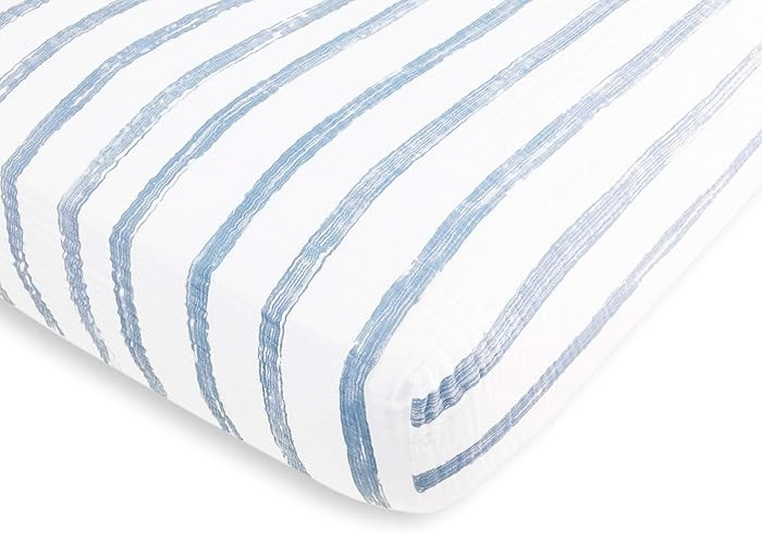 Amazing Baby Cotton Muslin Fitted Crib Sheet, Brushstroke, Denim | Amazon (US)