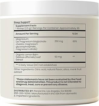 Perelel Magnesium Powder - Helps Users Unwind, Relax + Sleep - Honey Lemon Balm + Magnesium Drink... | Amazon (US)