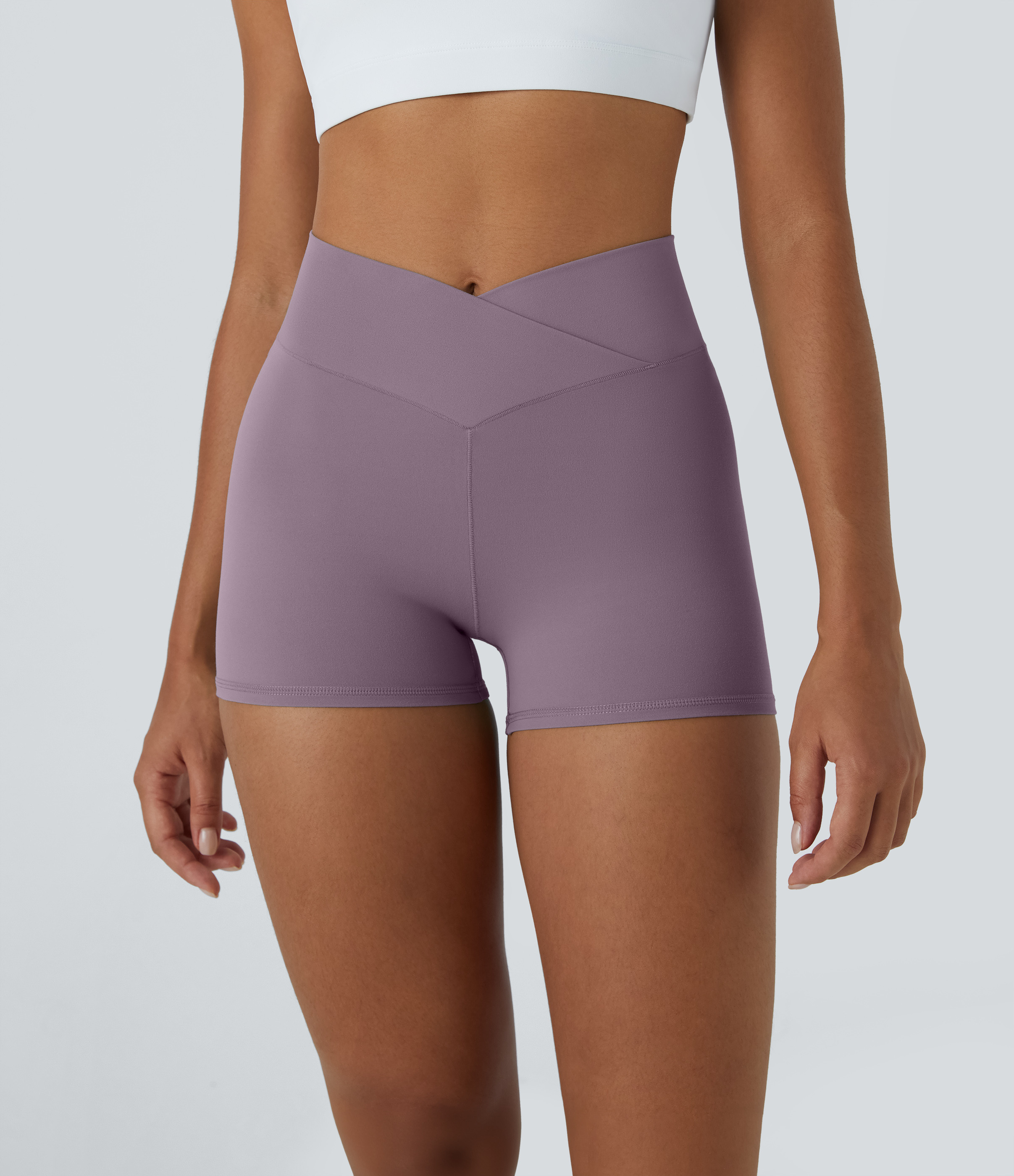 Halara SoftlyZero™ High Waisted Crossover Plain Yoga Biker Shorts 3''-UPF50+ - Cinnabar Purple - M biker shorts women black biker shorts | HALARA