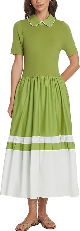 D-Sun Women Casual Sweater Mid Dress Patchwork A-Line Business Work Dress | Amazon (US)