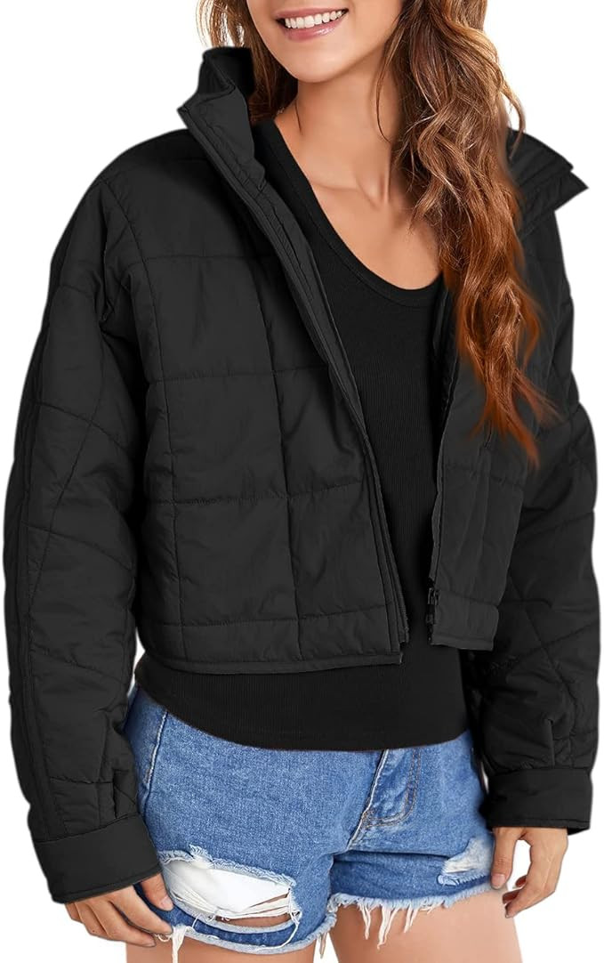 Womens Oversized Cropped Puffer Jackets Lightweight Packable Warm Short Winter Quilted Padded Coa... | Amazon (US)