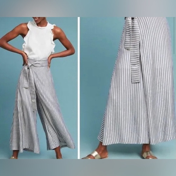 NWT Eva Franco Anthropologie Striped Palazzo Pants‎ Tie Front Size 12 | Poshmark