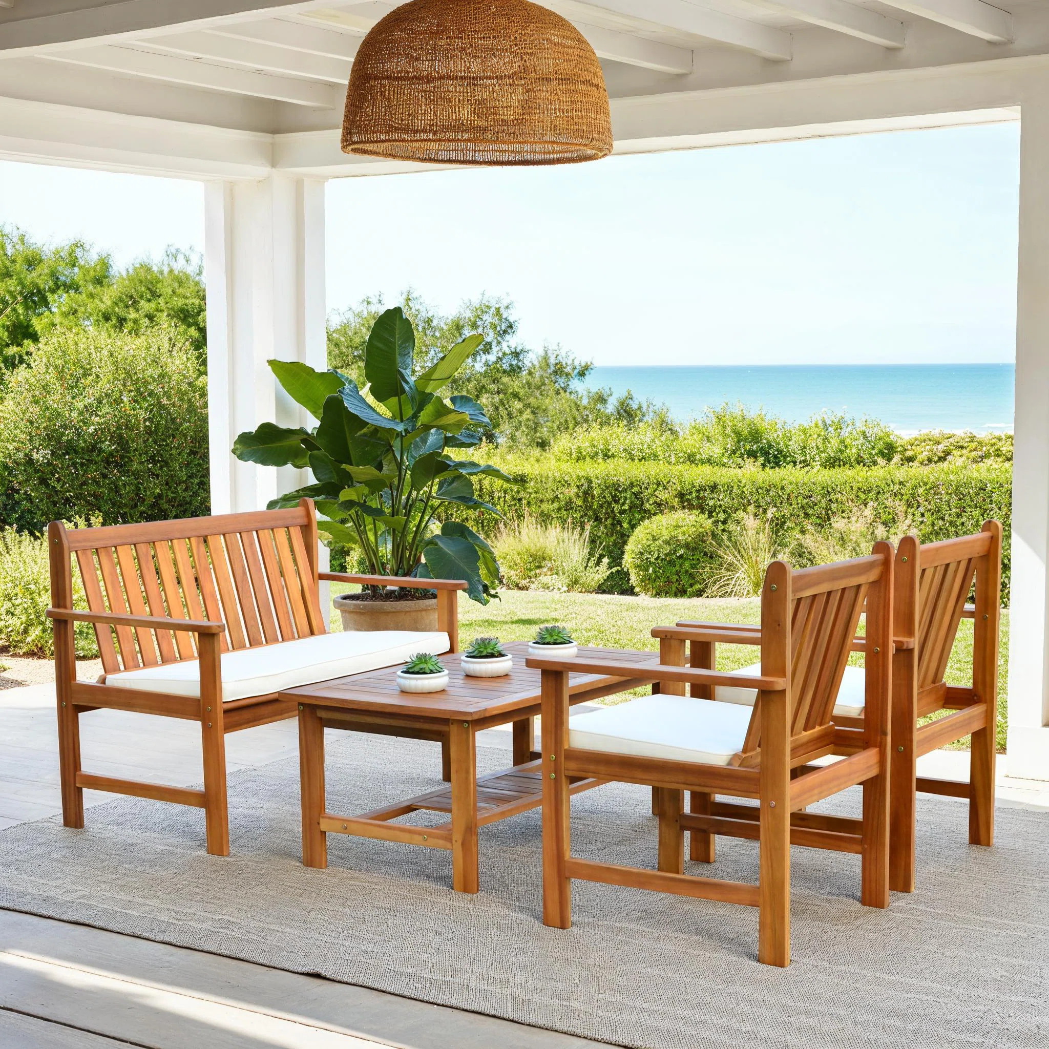 Joliet Acacia 4 - Person Patio Conversation Set with Cushions | Wayfair North America