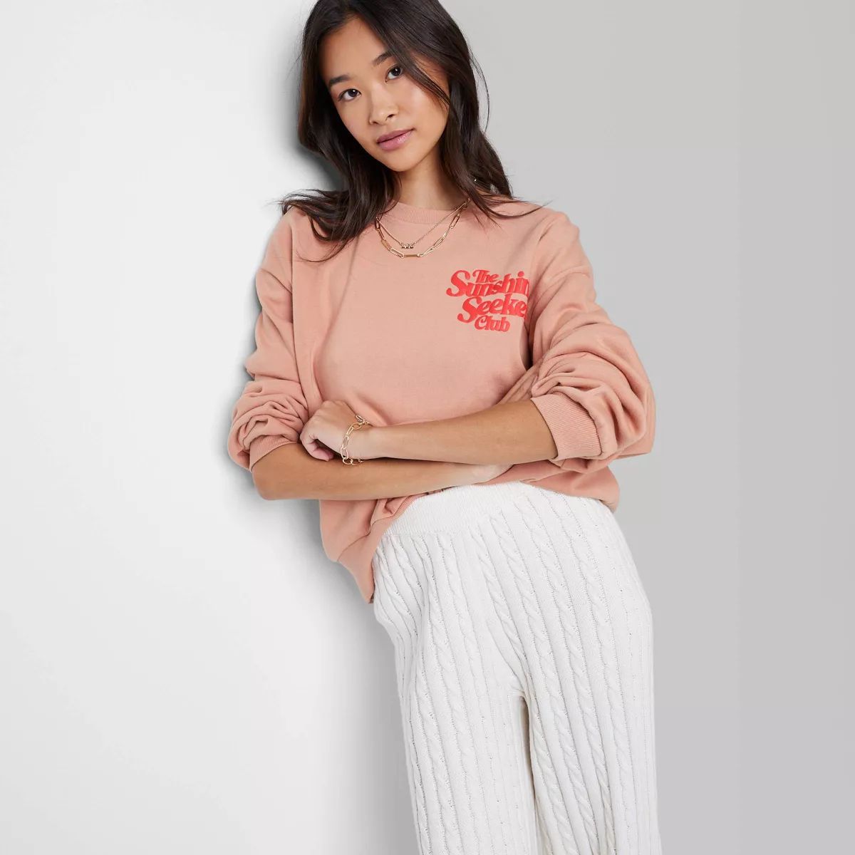 Women's Ascot + Hart Sunshine Fleece Graphic Pullover Sweatshirt - Orange | Target