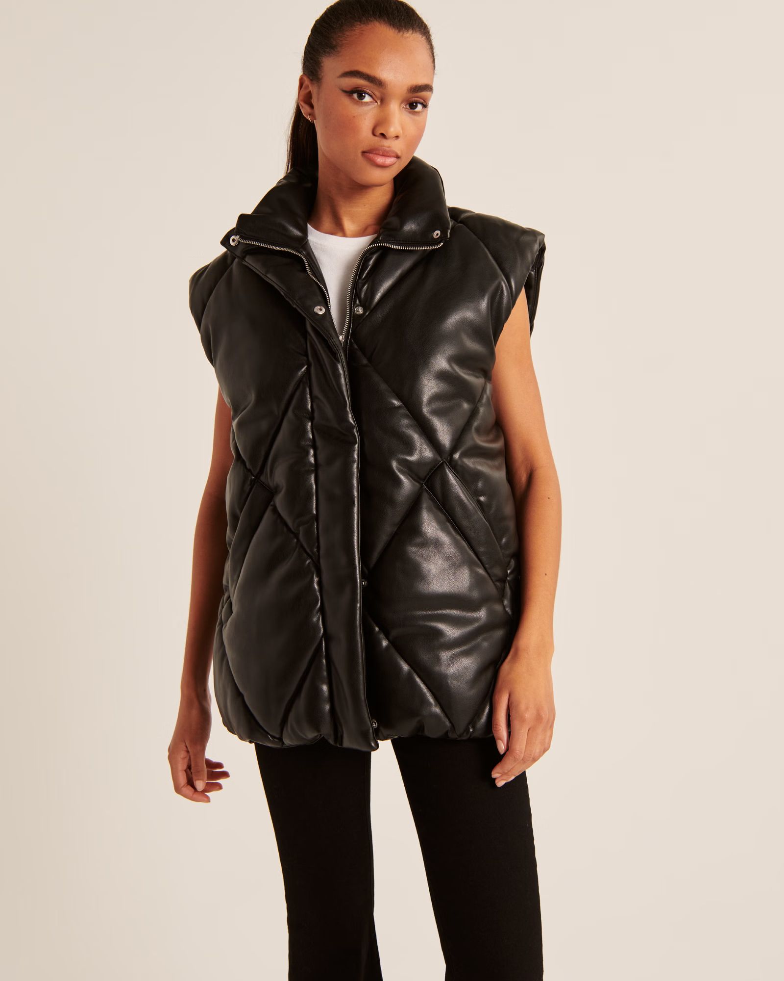 A&F Oversized Vegan Leather Quilted Vest | Abercrombie & Fitch (US)