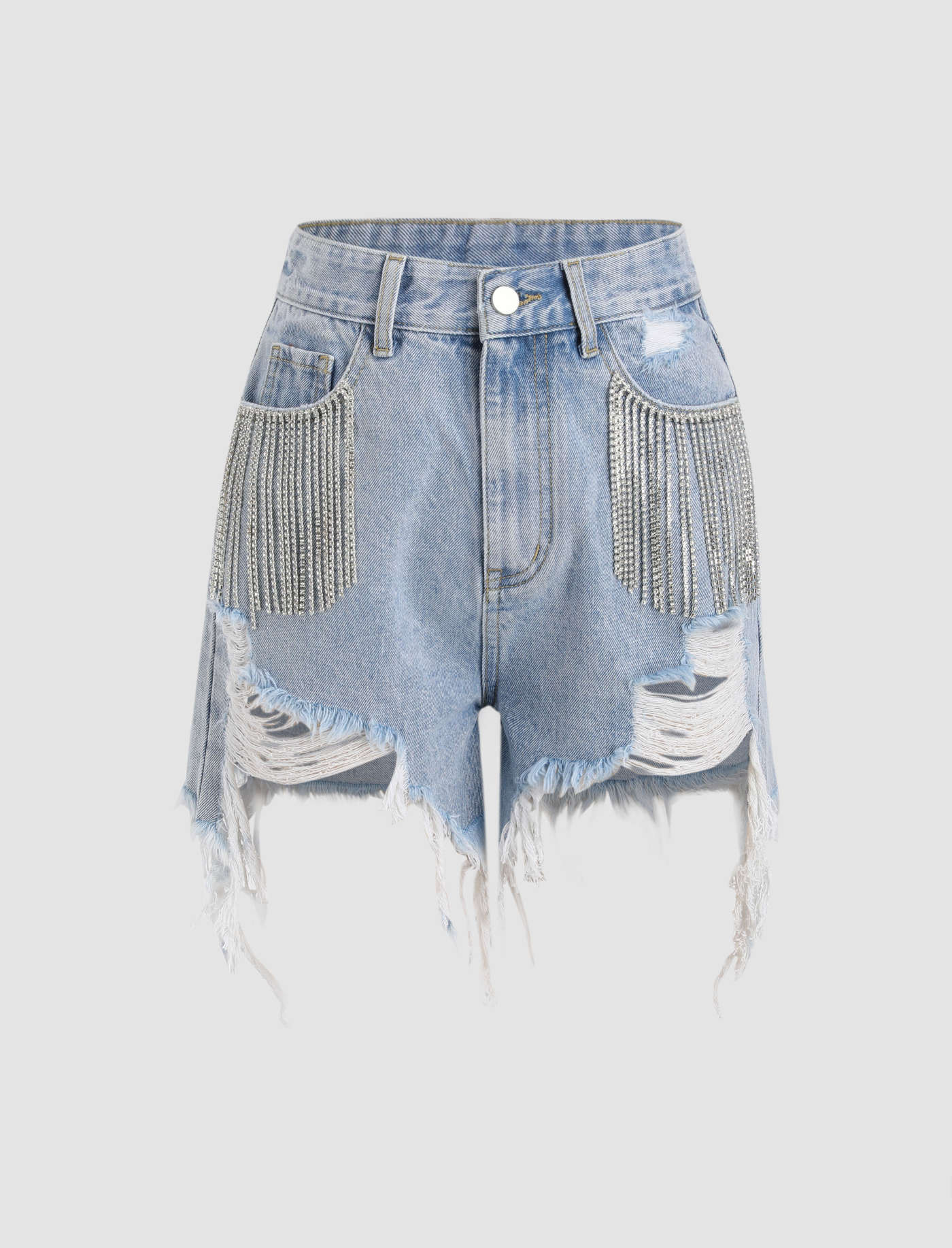 Diamond Tassels Ripped Denim Shorts | Cider