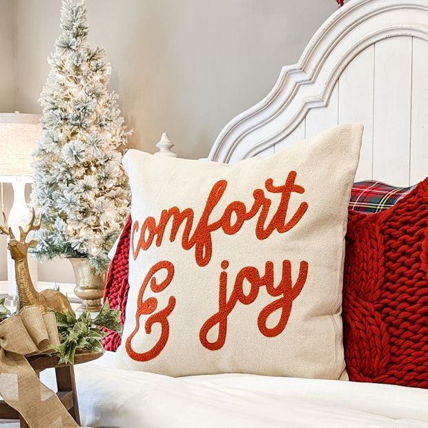 Embroidered Comfort And Joy Accent Pillow | Antique Farm House
