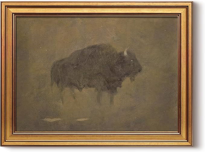 HUARCEY Gold Framed Canvas Wall Art, Retro Bison Picture Decor, Bedroom Bathroom Kitchen Farmhous... | Amazon (US)