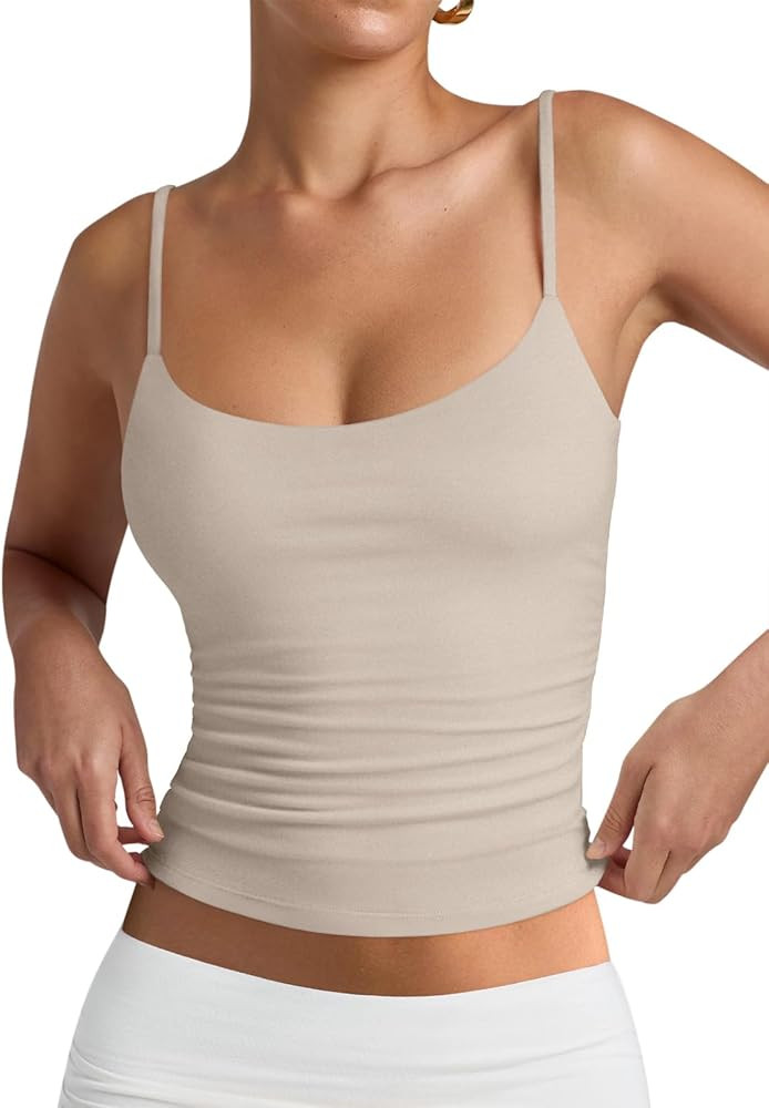PINKMSTYLE Women's Basic Double Lined Scoop Neck Tank Tops Adjustable Cami Tank Summer Sleeveless... | Amazon (US)