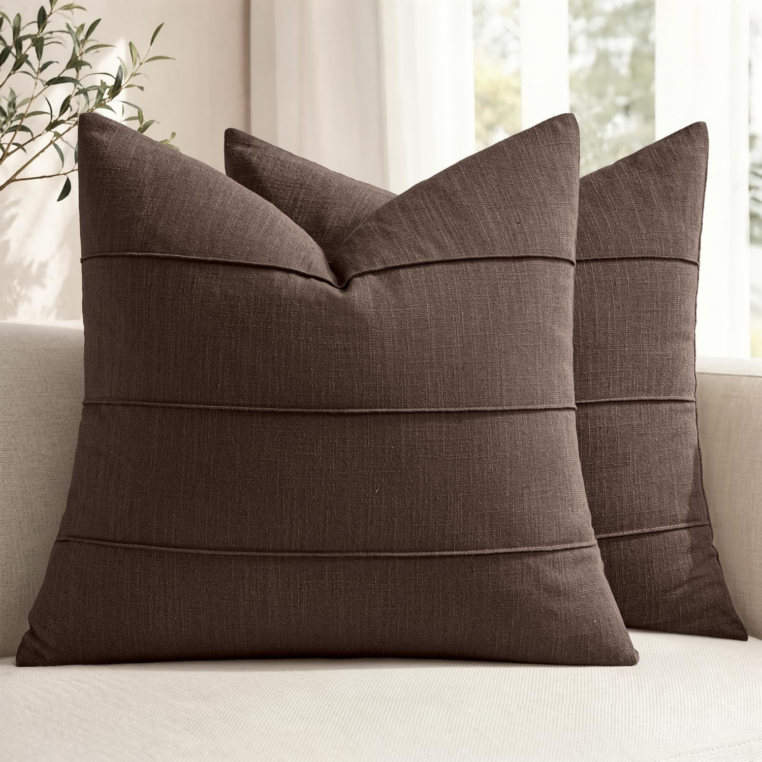 MIULEE Fall Decorative Linen Throw Pillow Covers 18x18 Brown Striped | Amazon (US)