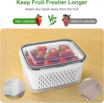 5 PCS Large Fruit Containers for Fridge - Leakproof Food Storage Containers with Removable Coland... | Amazon (US)