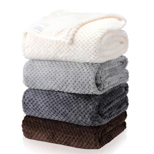 Newwiee 4 Pcs Flanne Fleece Throw Blanket for Bed Couch Large 3D Waffle Textured Soft Blanket Winter Warm Lightweight No Shedding No Pilling Decorative Throw, 50x60 Inch(Gradient Gray) | Amazon (US)