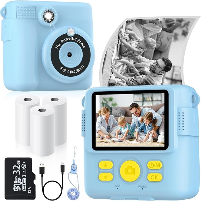 Instant Print Camera for Kids with 3 Rolls of Printer Paper, 1080P Toddler Digital Camera Toys fo... | Amazon (US)