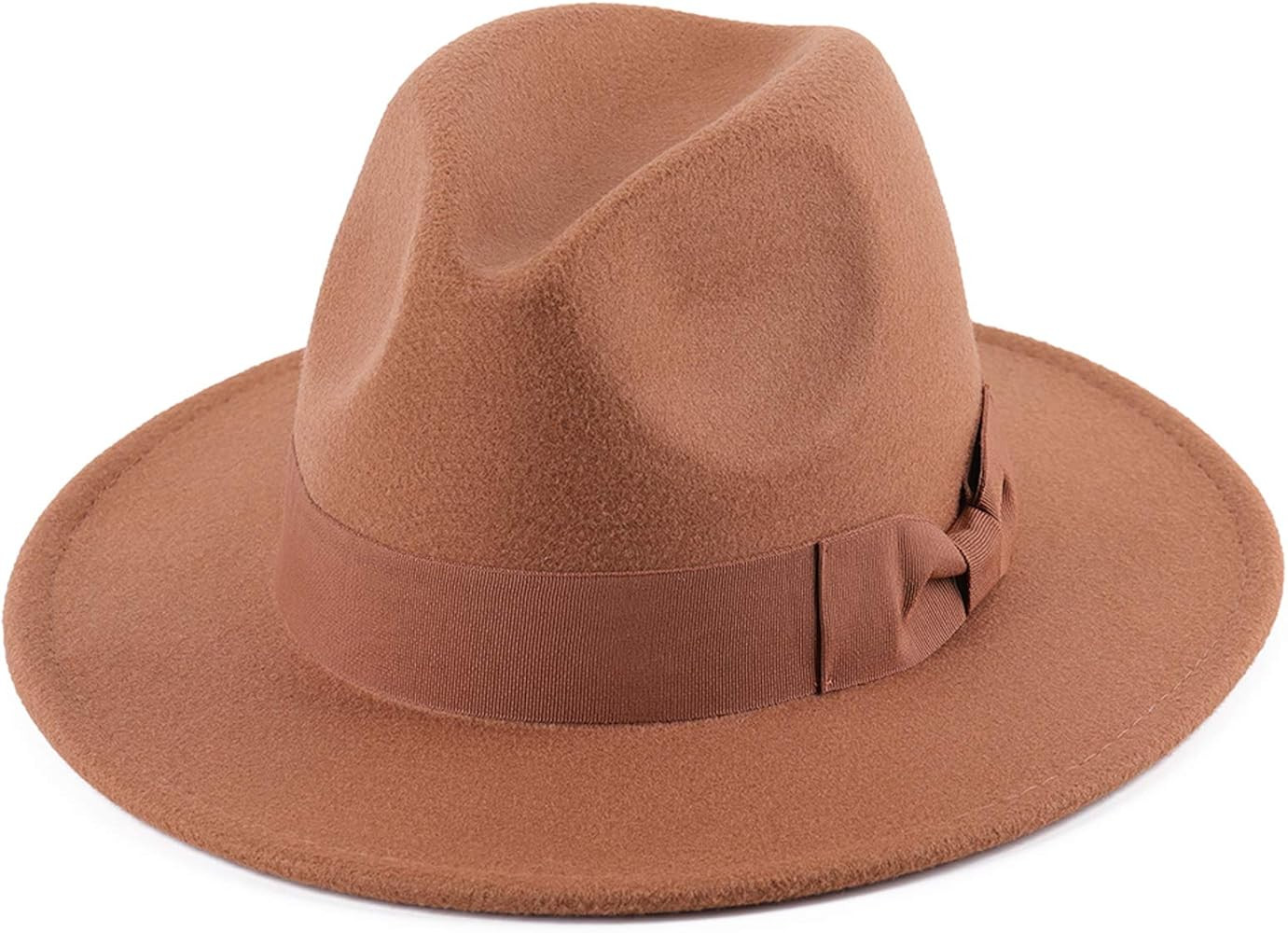 Lanzom Womens Classic Wide Brim Floppy Panama Hat Belt Buckle Wool Fedora Hat | Amazon (US)