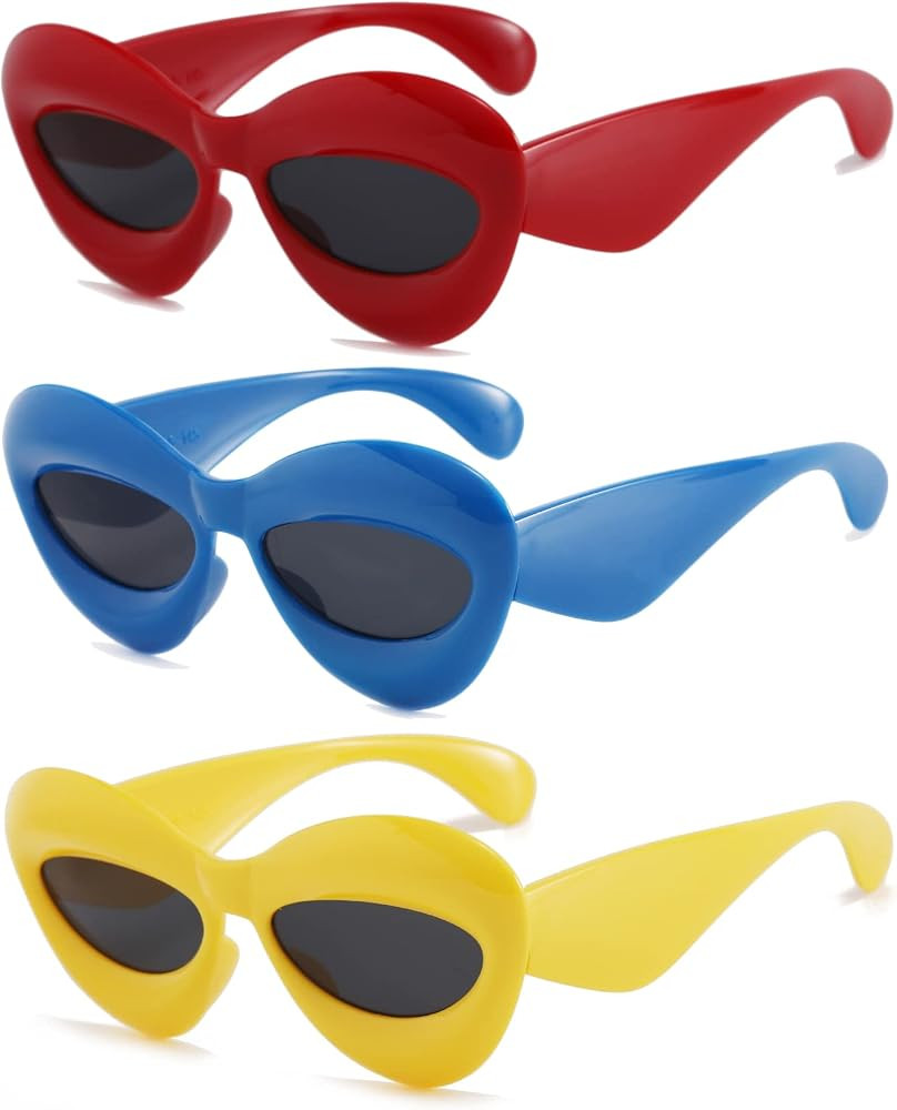 Long Keeper 3 Pair Lip Sunglasses Unique Women Sexy Thick Frame Inflated Cat Eye Candy Color Punk... | Amazon (US)