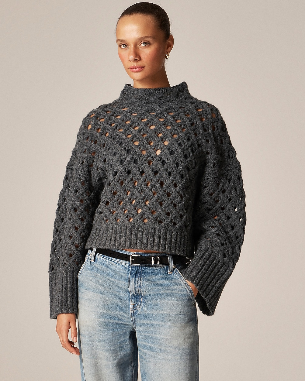 Cross-cable mockneck sweater in wool blend | J. Crew US