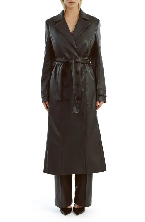 Bardot Faux Leather Trench Coat in Black at Nordstrom, Size Medium | Nordstrom