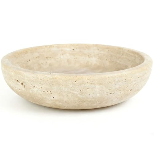 YeasHome Handmade Travertine Stone Bowl | 7.8" Decorative Key & Fruit Bowl | Kitchen Counter, Dining Table Centerpiece, Entryway & Office Desk Decor (Beige) | Amazon (US)