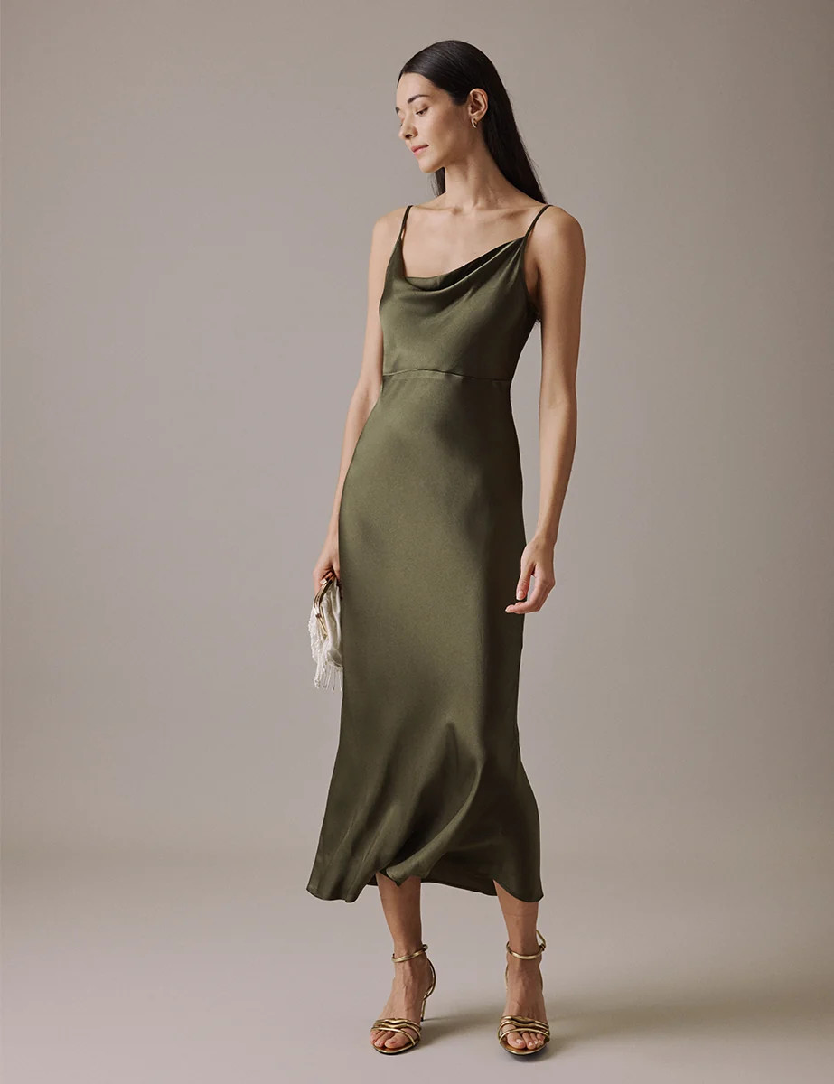 Olive Cowl Neck Midi Trixie Dress | Nobody's Child