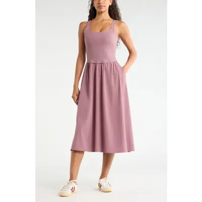 Zella Effortless Sleeveless Midi Dress in Brown Ristretto at Nordstrom, Size X-Small | Nordstrom