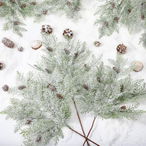 Giegxin 12 Pcs 18 Inch Large Christmas Snowy Artificial Cedar Picks with Pine Cones Frosted Pine Branches Faux Christmas Tree Picks and Sprays Fake Greenery Stems for Wreath Floral Crafts Home Decor | Amazon (US)