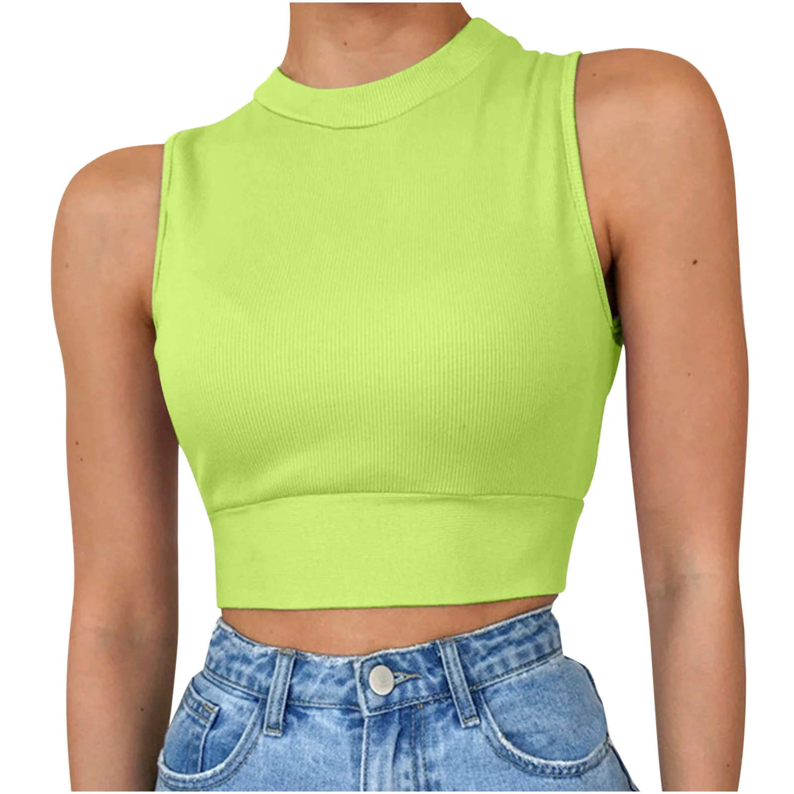 Women's Tops Sleeveless Solid Color Vest Sexy T-shirt Slim Fit Crop Tops Fashion Blouse - Walmart... | Walmart (US)