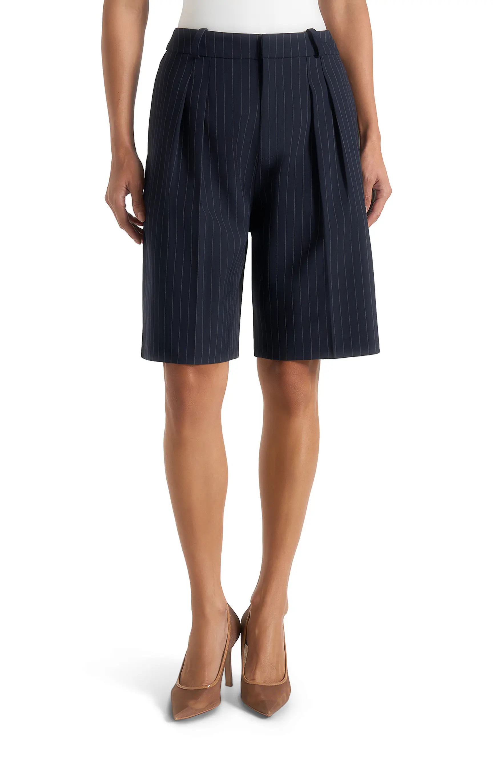 Mani\u00e8re De Voir Lorette Pinstripe Double Pleat Tailored Shorts (Women) | Nordstrom | Nordstrom