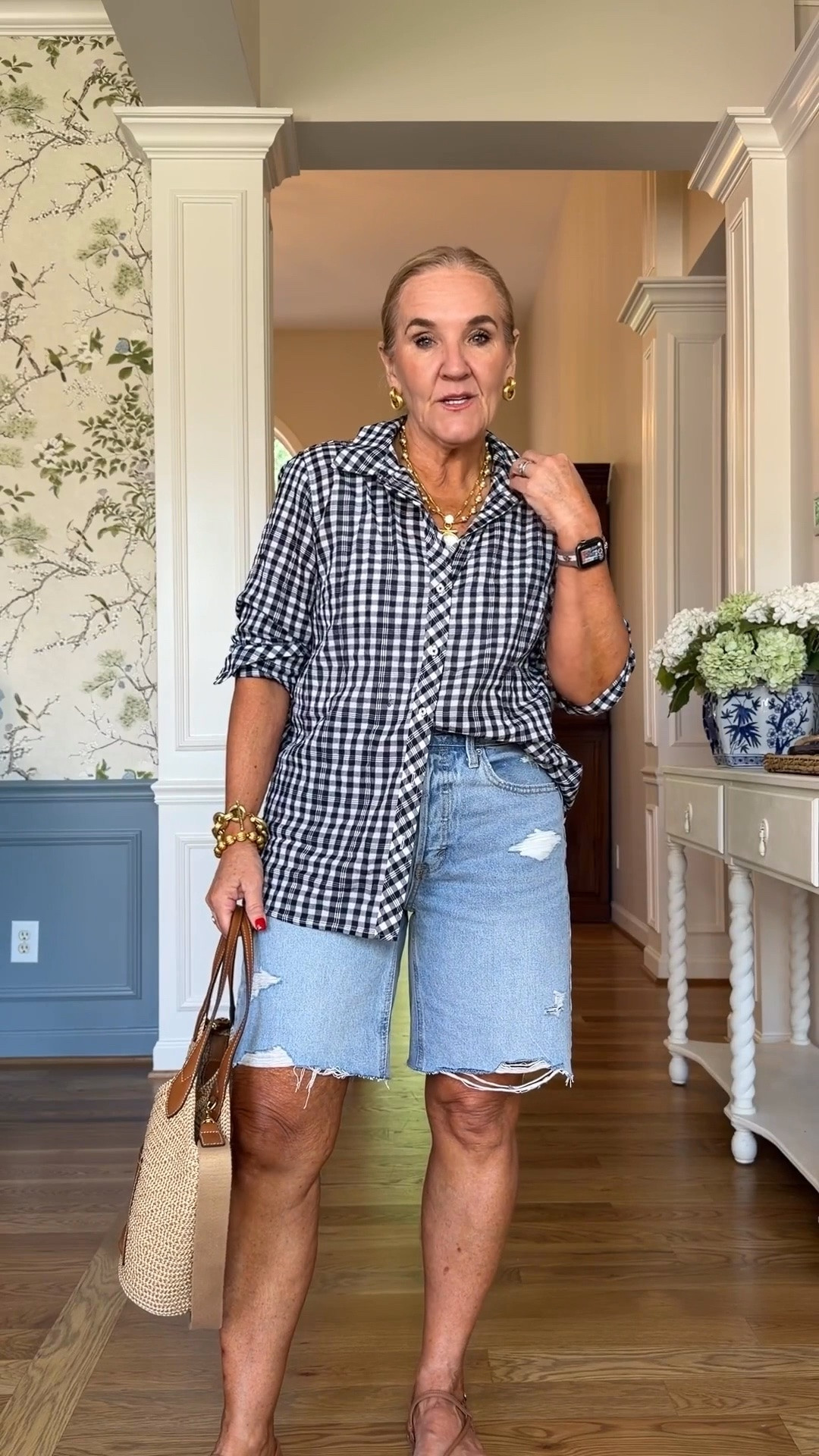 This black and white gingham shirt is a timeless classic you’ll wear on repeat. Paired with distressed Bermuda shorts and a woven tote, it’s an easy, polished outfit for errands, lunch, travel, or casual weekends.

💡 LTK MADE EASY

❤️ Heart = Support my posts
🔖 Save = Get sale & restock alerts
📋 Lists = Keep favorites organized
📲 Share = Send to yourself for later
💬 Comment = Ask me anything

#LTKootd #LTKSeasonal #LTKOver40