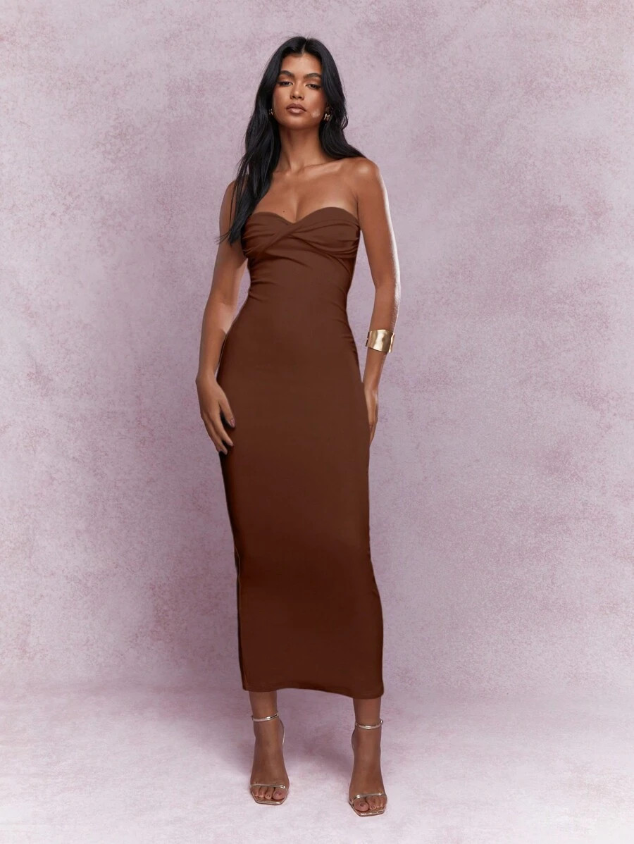 MISSGUIDED Twist Knot Detail Jersey Bandeau Bodycon Maxi Dress | SHEIN