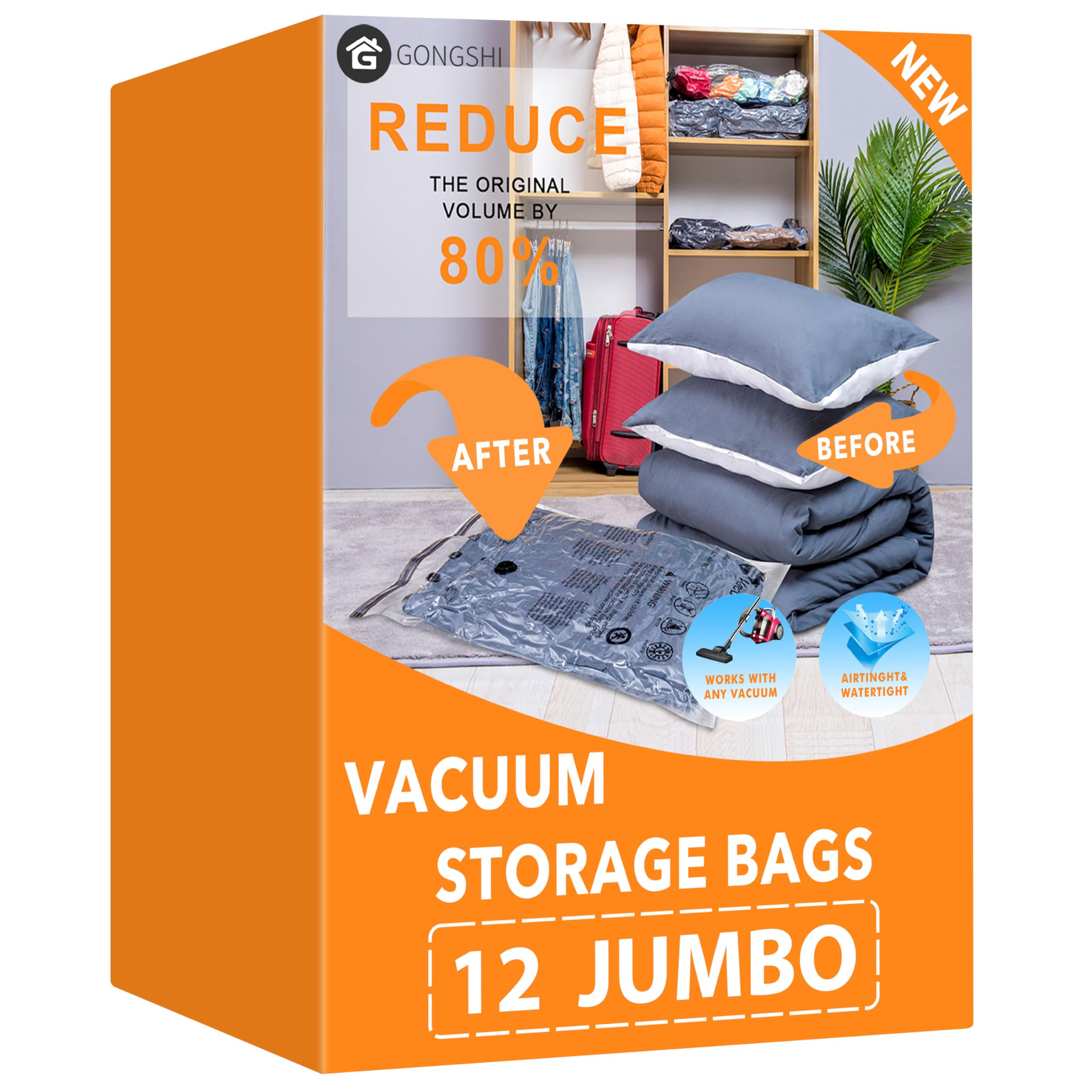 GONGSHI Vacuum Storage Bags, Space Saver Seal Bags For Clothing, Travel Luggage,Blankets, Comfort... | Amazon (US)