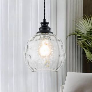 Henveton Jasslynn 1-Light Black Globe Pendant Light with Hammered Glass Shade for Kitchen Island,... | The Home Depot
