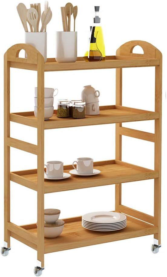 SDHYL 4-Tier Kitchen Storage Shelf Rolling Kitchen Cart, Movable Storage Trolley, Bathroom Storag... | Amazon (US)