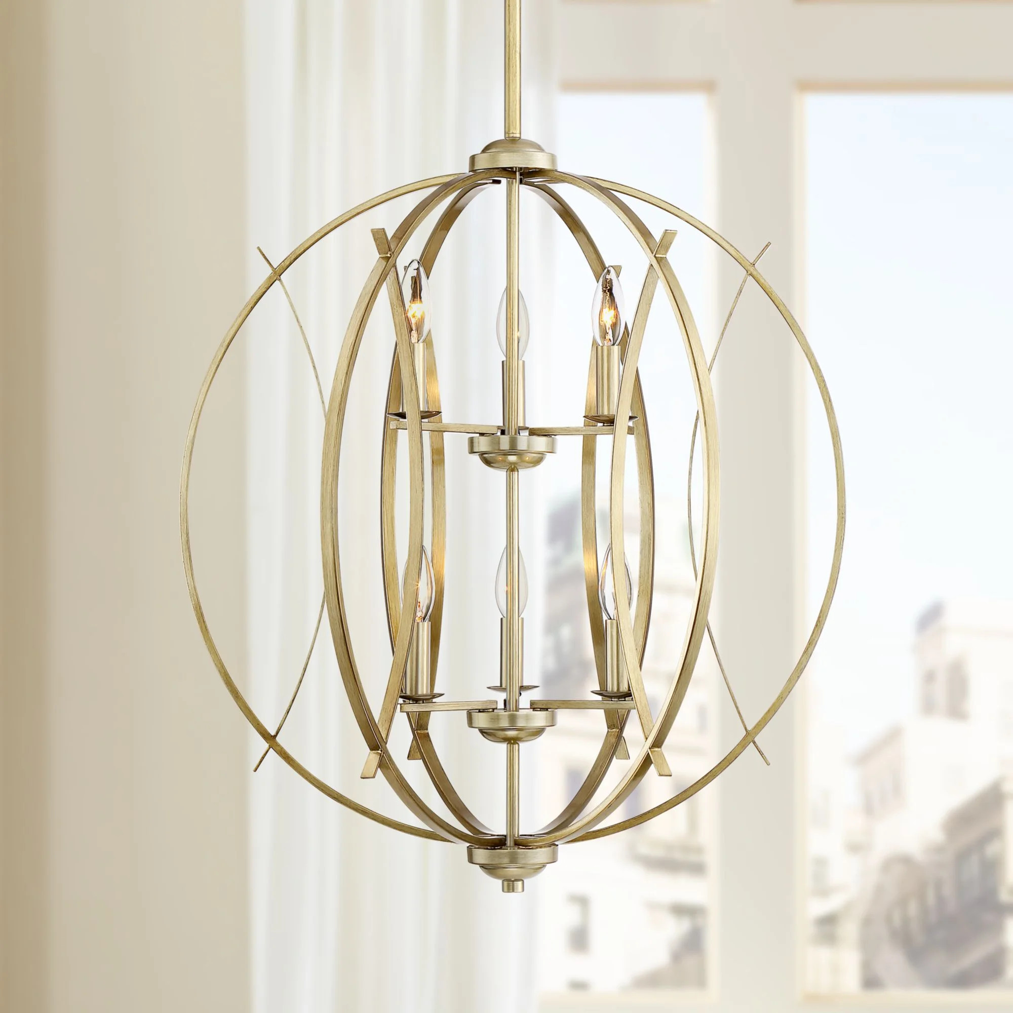Possini Euro Design Antique Gold Orb Pendant Chandelier 24" Wide Modern 6-Light Fixture Dining Ro... | Walmart (US)