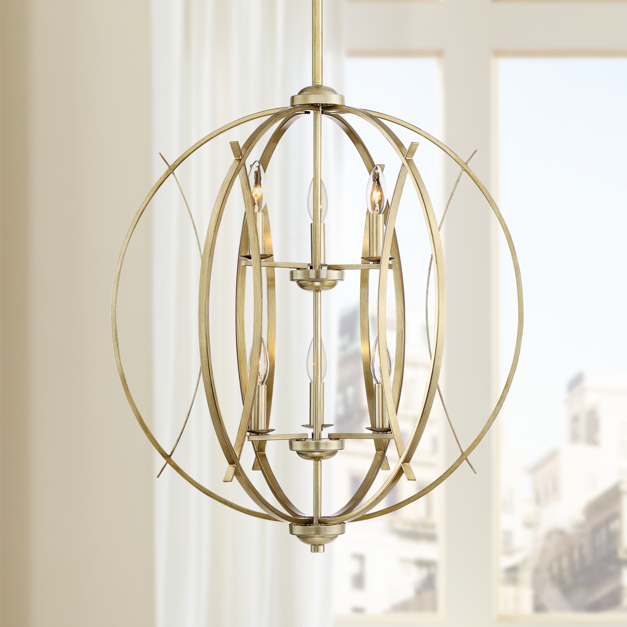 Possini Euro Design Antique Gold Orb Pendant Chandelier 24" Wide Modern 6-Light Fixture Dining Ro... | Walmart (US)